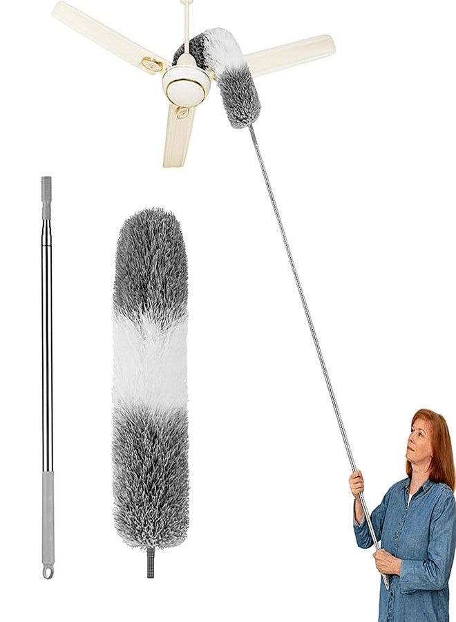 Maxoshine Microfiber Feather Duster | Bendable & Extendable Fan Cleaning Duster | Home Tools Cleaning for High Ceiling Windows Furniture | 100 Inch (Grey & White) - Image 1
